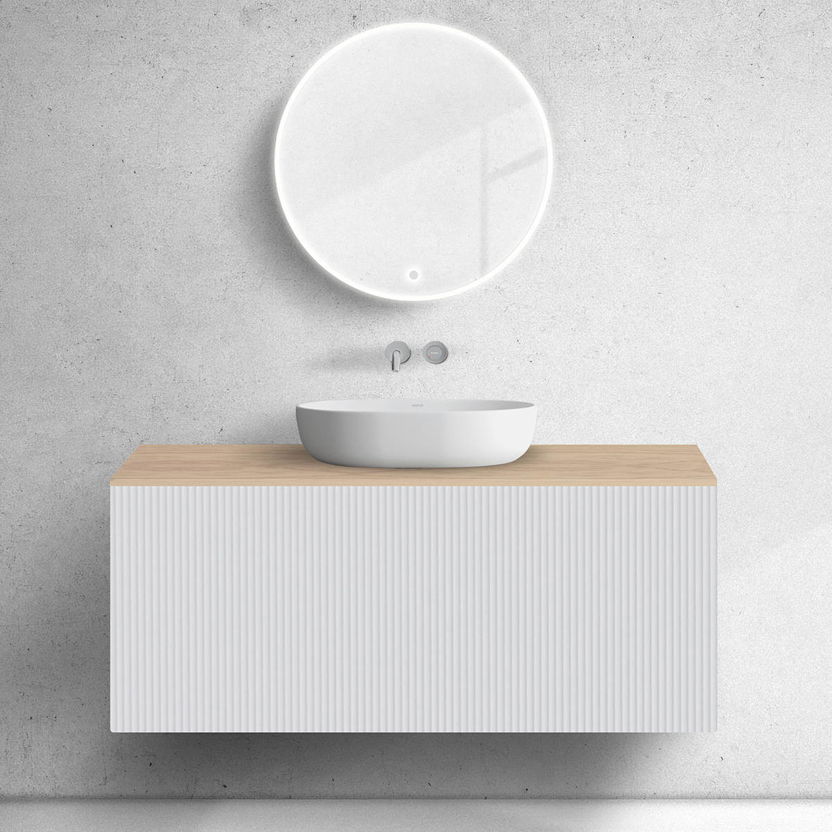 Darmowa Dostawa - Szafka z blatem 120x45x53.6 cm podumywalkowa wisząca biała-dąb Oltens Lun 68690000