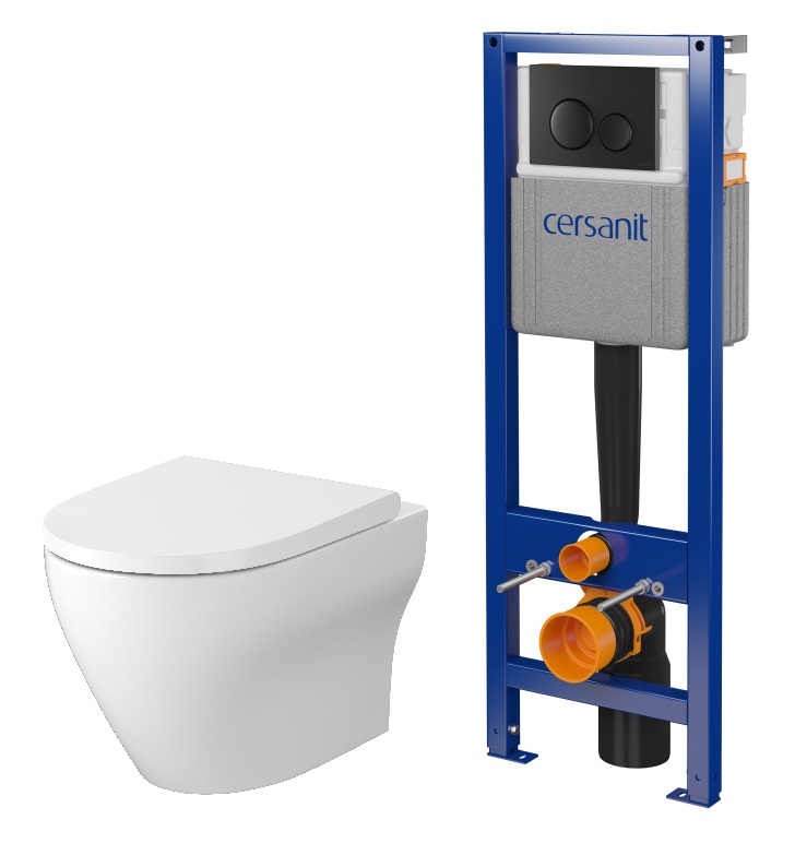 Darmowa Dostawa - Zestaw miska z deską i stelaż z przyciskiem ze spłukiwaniem wirowym Cersanit Larga abset9702
