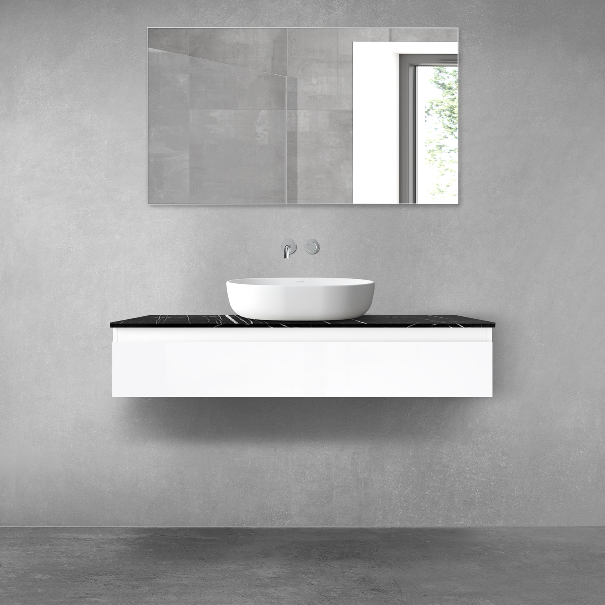 Darmowa Dostawa - Szafka z blatem 120x45.6x25.2 cm podumywalkowa wisząca biała-czarna Oltens Vernal 68717000