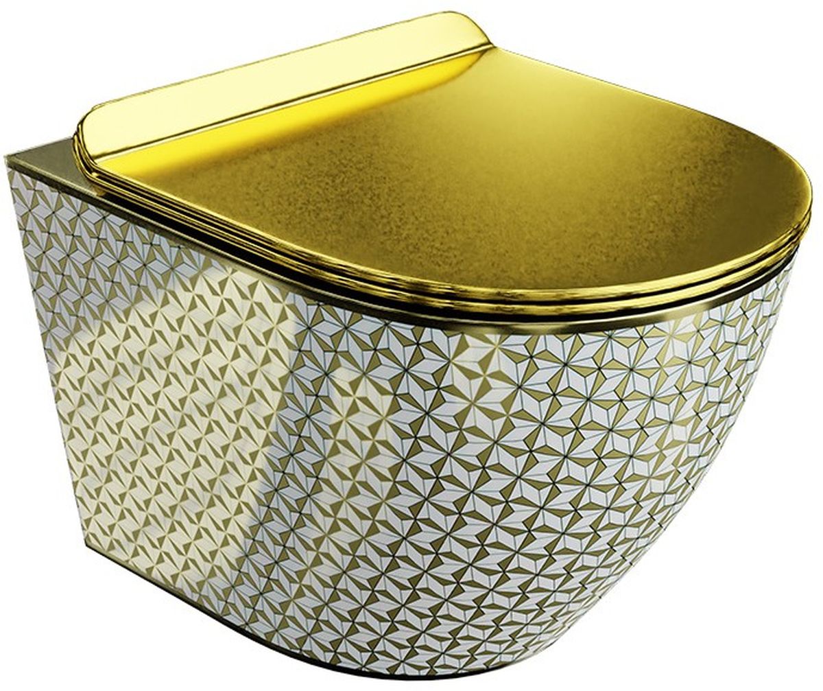 Darmowa Dostawa - Miska WC wisząca bez kołnierza biały-złoty połysk LaVita Sofi Slim 5900378326533