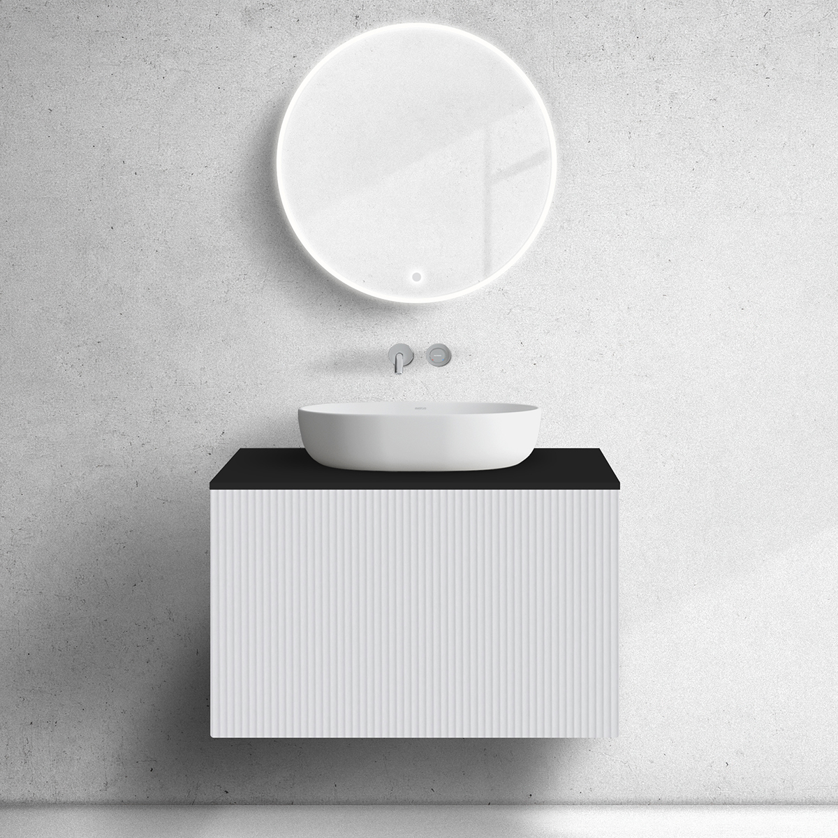 Darmowa Dostawa - Szafka z blatem 80x45x53.6 cm podumywalkowa wisząca biała-czarna Oltens Lun 68747000