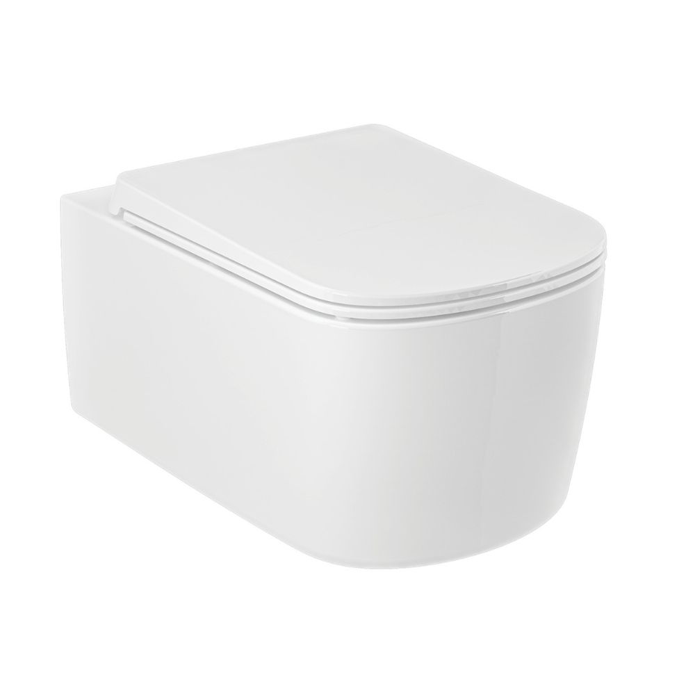 Darmowa Dostawa - Miska WC z deską wolnoopadającą wisząca bez kołnierza spłukiwanie wirowe biały połysk Kludi Resa S 27WCSET43