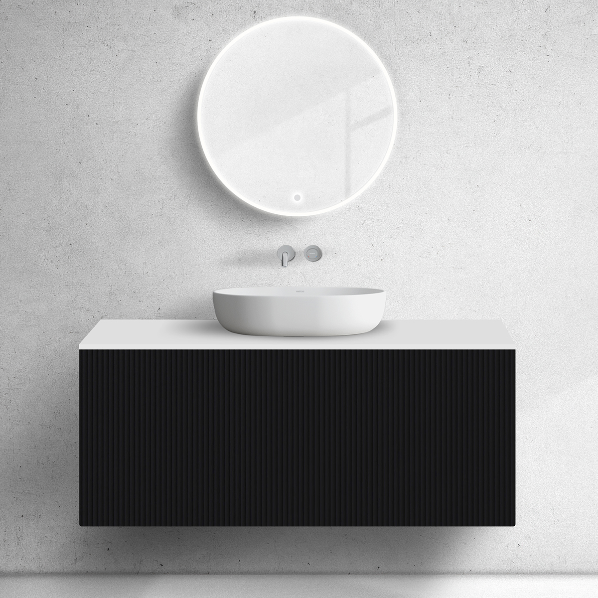 Darmowa Dostawa - Szafka z blatem 120x45x53.6 cm podumywalkowa wisząca biała-czarna Oltens Lun 68741300