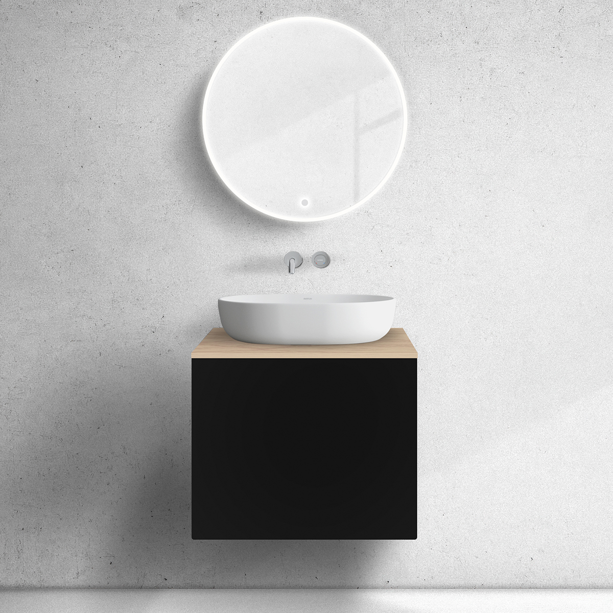 Darmowa Dostawa - Szafka z blatem 60x45x53.6 cm podumywalkowa wisząca czarna-dąb Oltens Lun 68691300