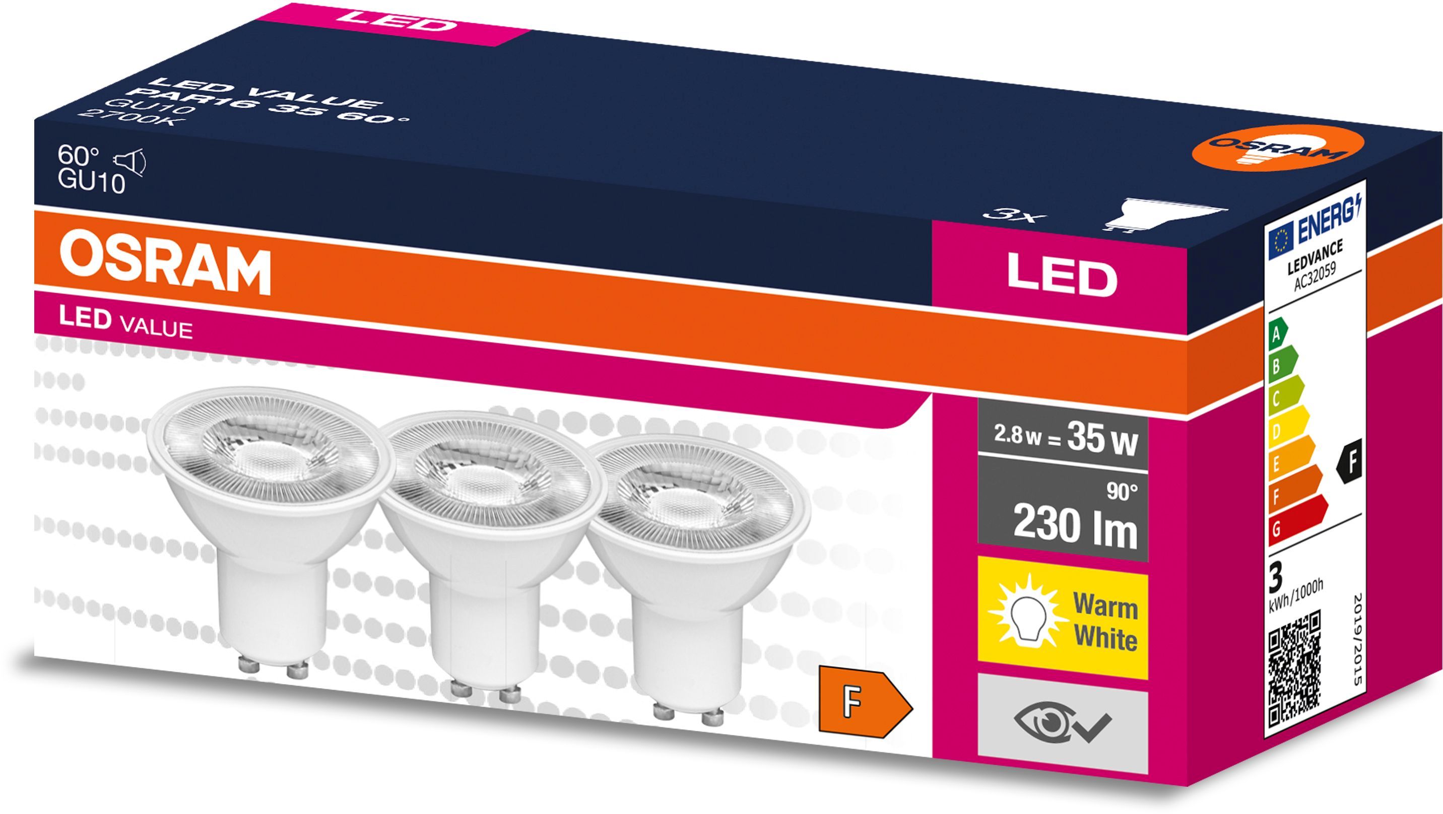 Darmowa Dostawa - Żarówki LED Multipack 3x2.8 W 2700 K gu10 Osram Value 4058075600034