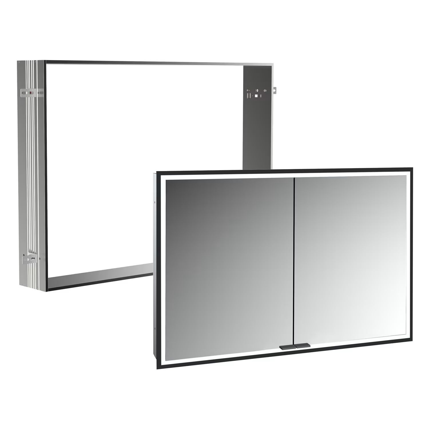 Darmowa Dostawa - Szafka z ramą montażową 100x17x70 cm z lustrem czarna Kronenbach Cube 2.0 KB100226MBSet