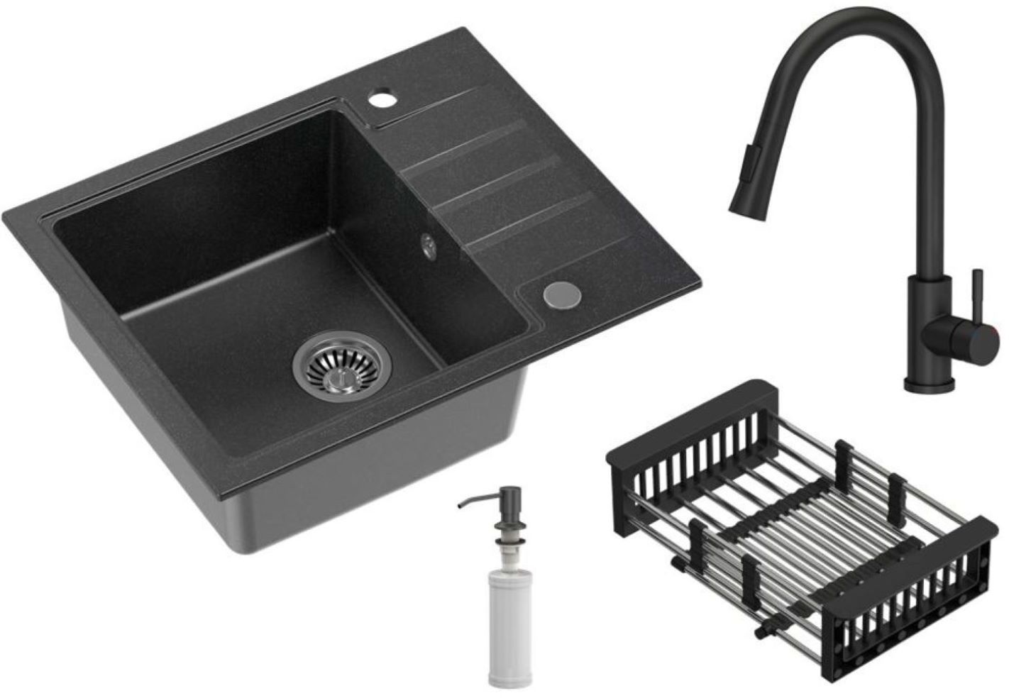 Darmowa Dostawa - Zlewozmywak z baterią i akcesoriami czarny / czarną Quadron Comfort 116 HCQP6250CZK3673500BLM