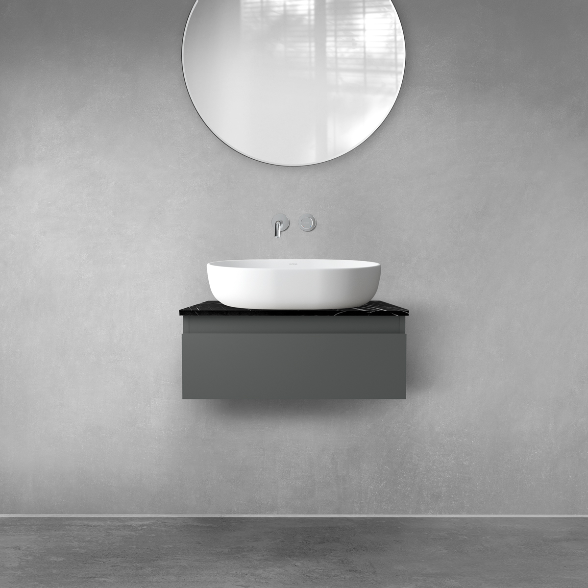 Darmowa Dostawa - Szafka z blatem 60x45.6x25.2 cm podumywalkowa wisząca czarna-grafitowa Oltens Vernal 68714400