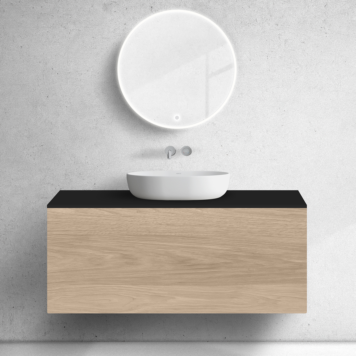 Darmowa Dostawa - Szafka z blatem 120x45x53.6 cm podumywalkowa wisząca czarna-dąb Oltens Lun 68686060