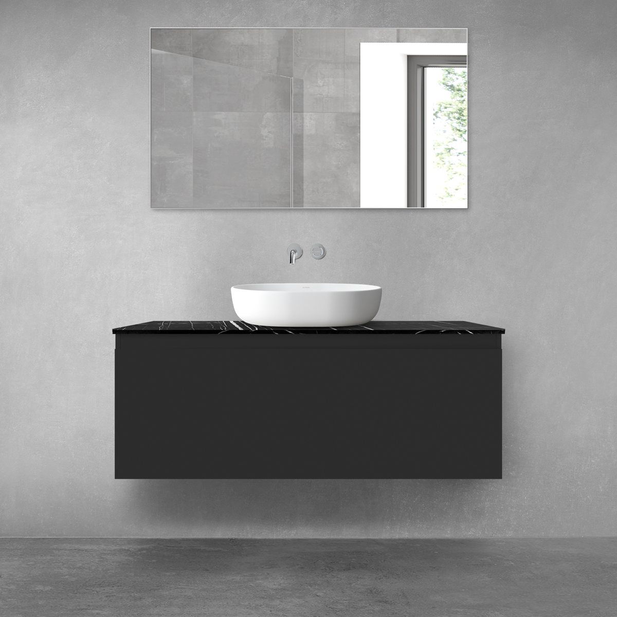 Darmowa Dostawa - Szafka z blatem 120x45.6x48.6 cm podumywalkowa wisząca czarna Oltens Vernal 68721300