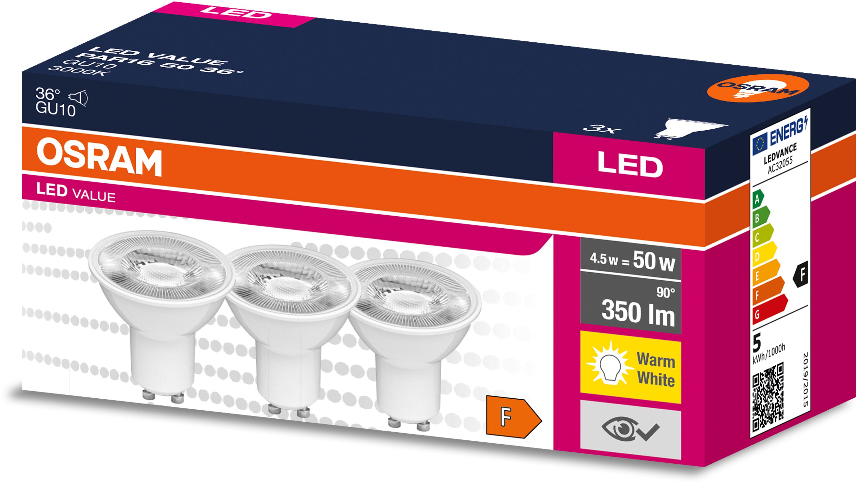 Darmowa Dostawa - Żarówki LED Multipack 3x4.5 W 3000 K gu10 Osram Value 4058075599888