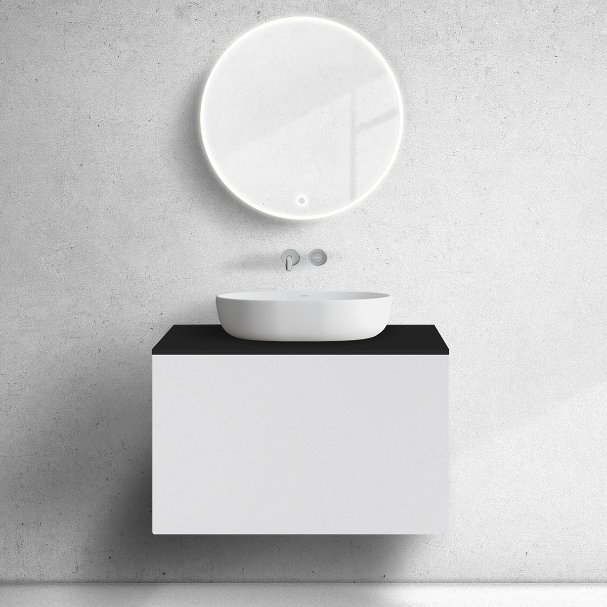 Darmowa Dostawa - Szafka z blatem 80x45x53.6 cm podumywalkowa wisząca biała-czarna Oltens Lun 68684000