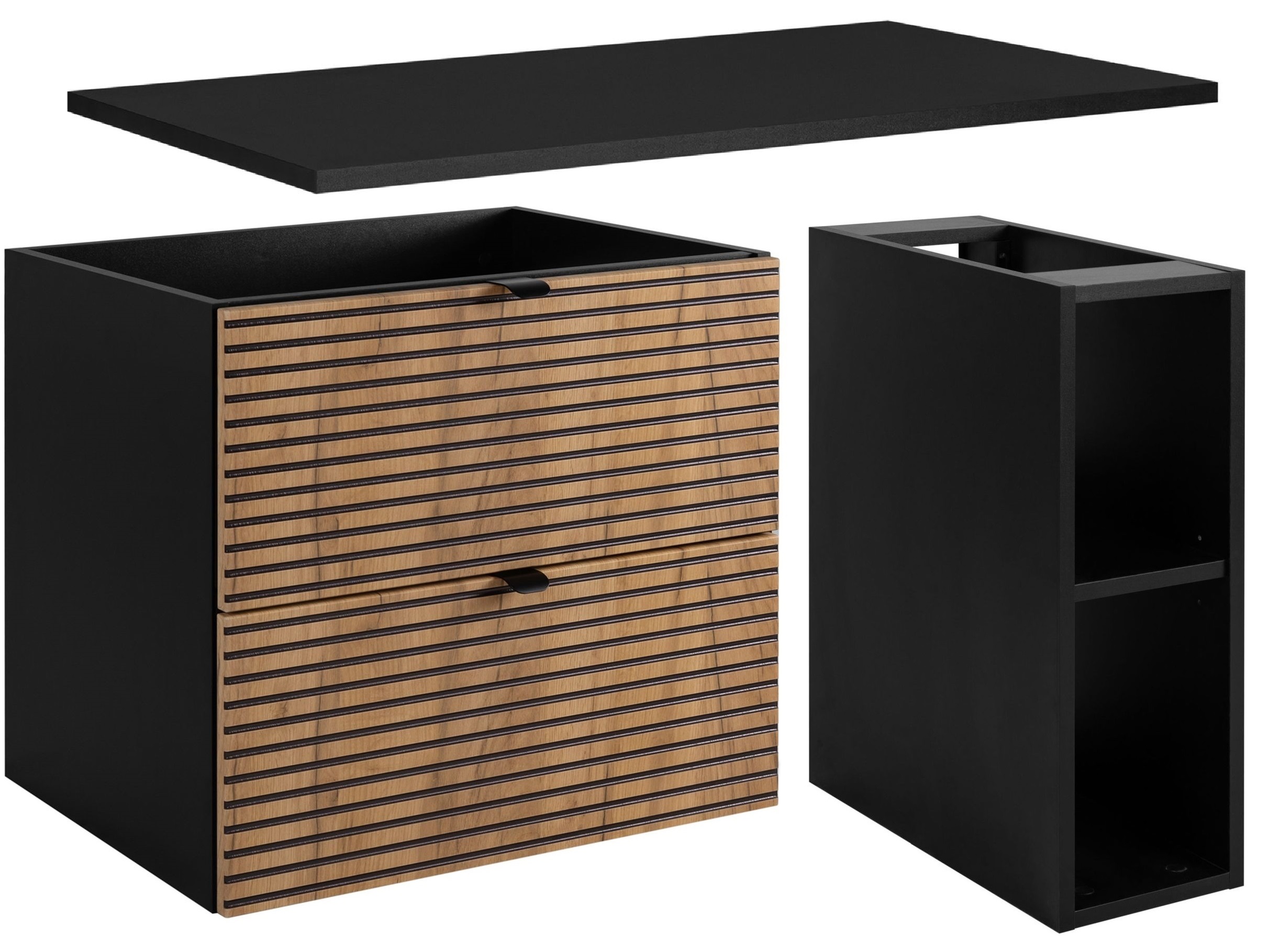 Darmowa Dostawa - Szafka z blatem 80x46x57 cm podumywalkowa wisząca czarna-dąb Rodan Loft 5906154451789