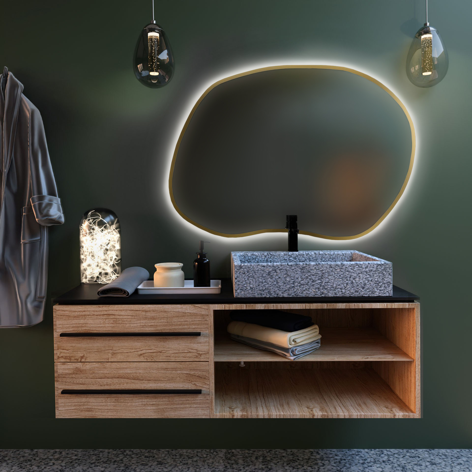 Darmowa Dostawa - Lustro 90x64 cm z oświetleniem złoty Baltica Design Bright Stain II 5904107919874