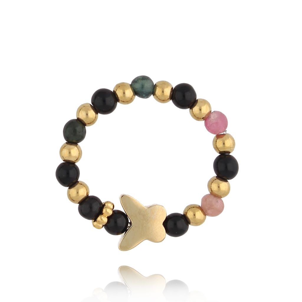 Pierścionek z turmalinami i motylkiem Black Magic PSC0562 - By Dziubeka