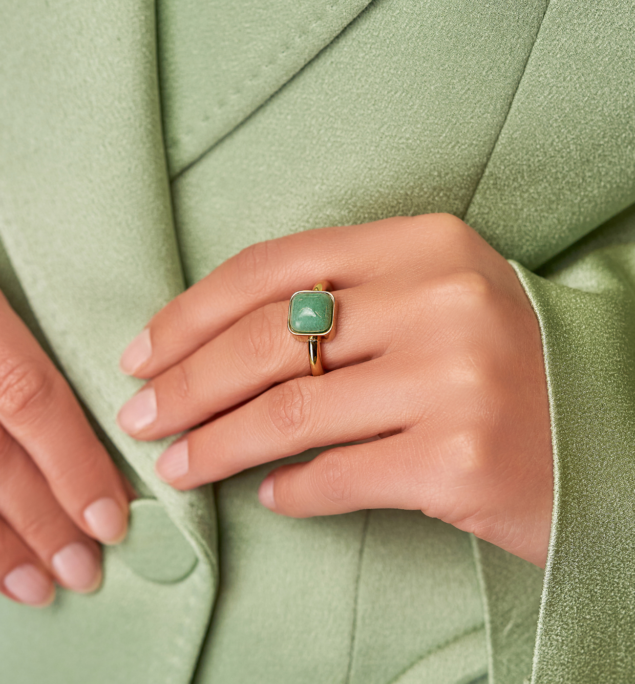 Pierścionek złoty z amazonitem Ritual III PSA0373