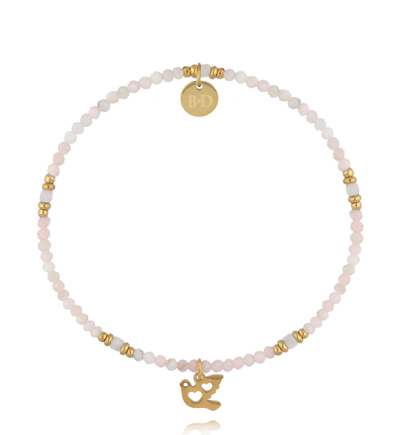 Bransoletka z różowymi opalami z zawieszką ptaszka - By Dziubeka
