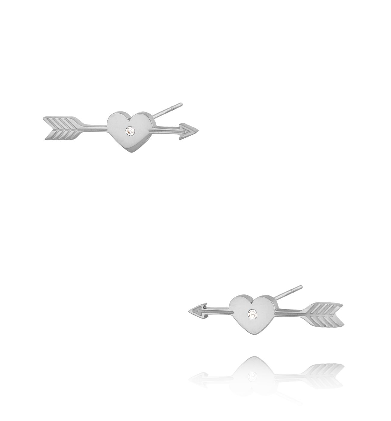 Kolczyki srebrne z sercem i strzałą Fervor - By Dziubeka