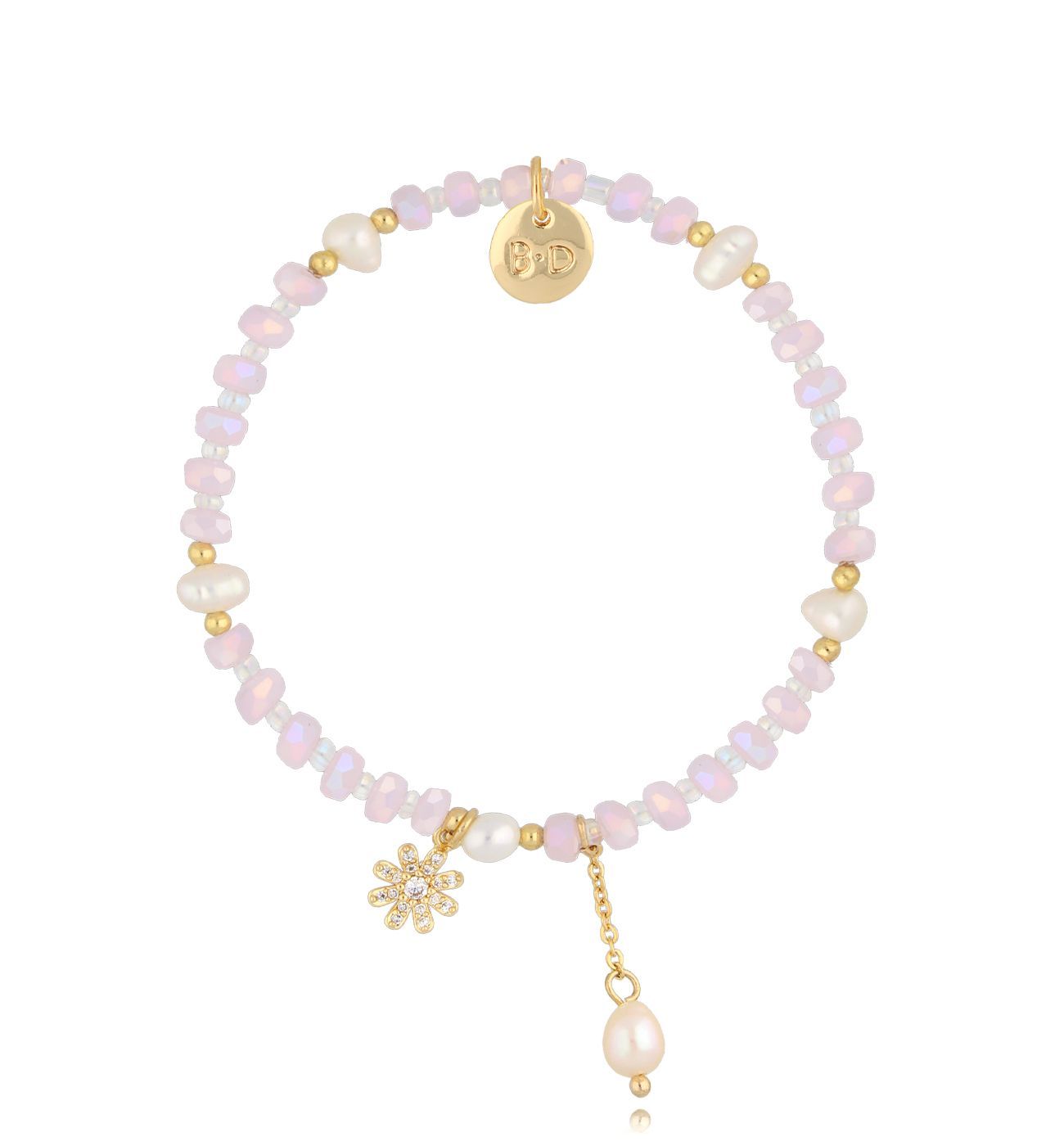 Bransoletka z perłami i kwiatuszkiem Pink Flower BTW2644