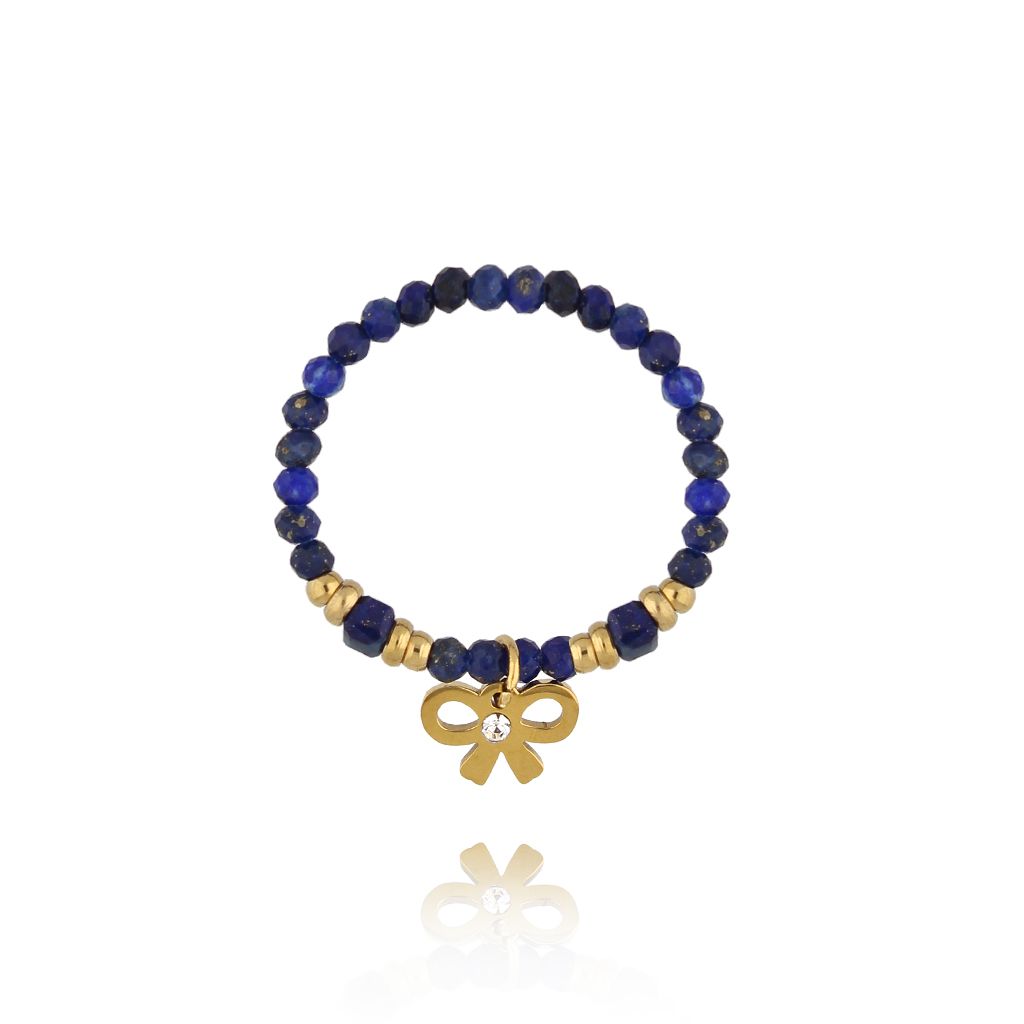 Pierścionek z lapis lazuli i złotą kokardką - By Dziubeka