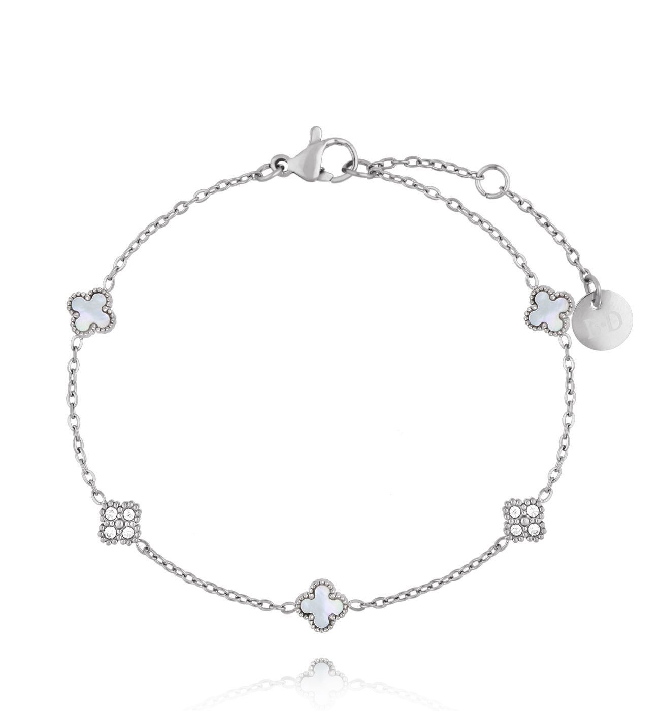 Bransoletka srebrna z koniczynkami i cyrkoniami BSY0538 - By Dziubeka