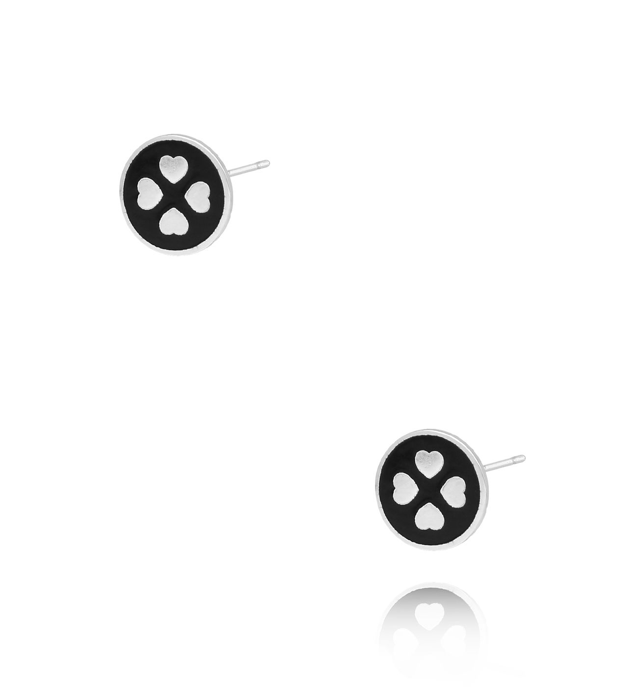 Kolczyki srebrne z koniczynką i czarną emalią KCA0017 - By Dziubeka