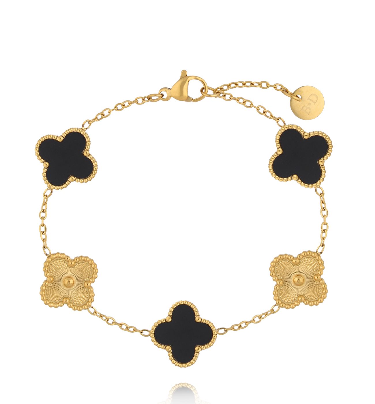 Bransoletka z czarnymi i złotymi koniczynkami BSY0557 - By Dziubeka
