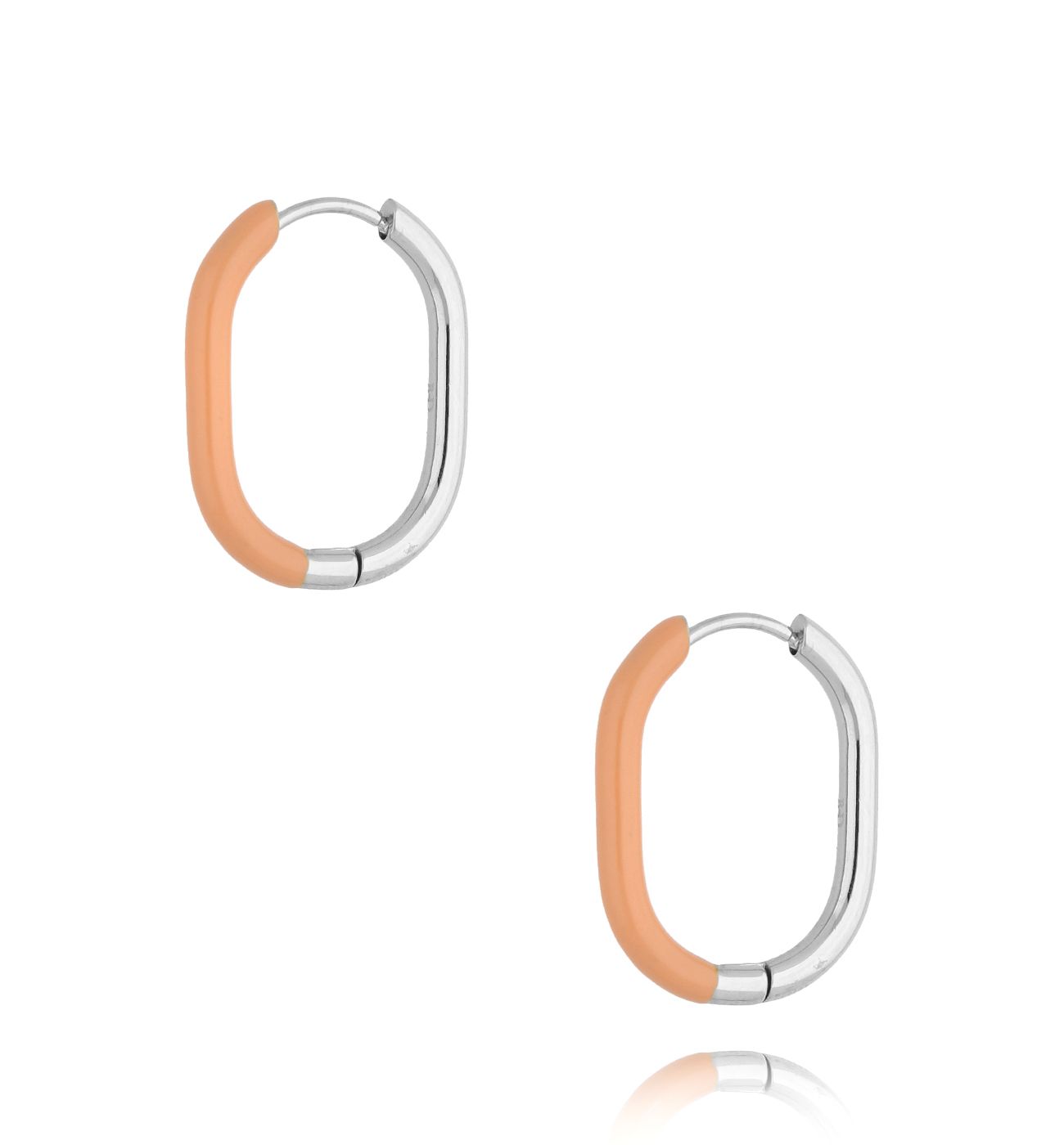 Kolczyki srebrne z brzoskwiniową emalią owalne Enamel - By Dziubeka