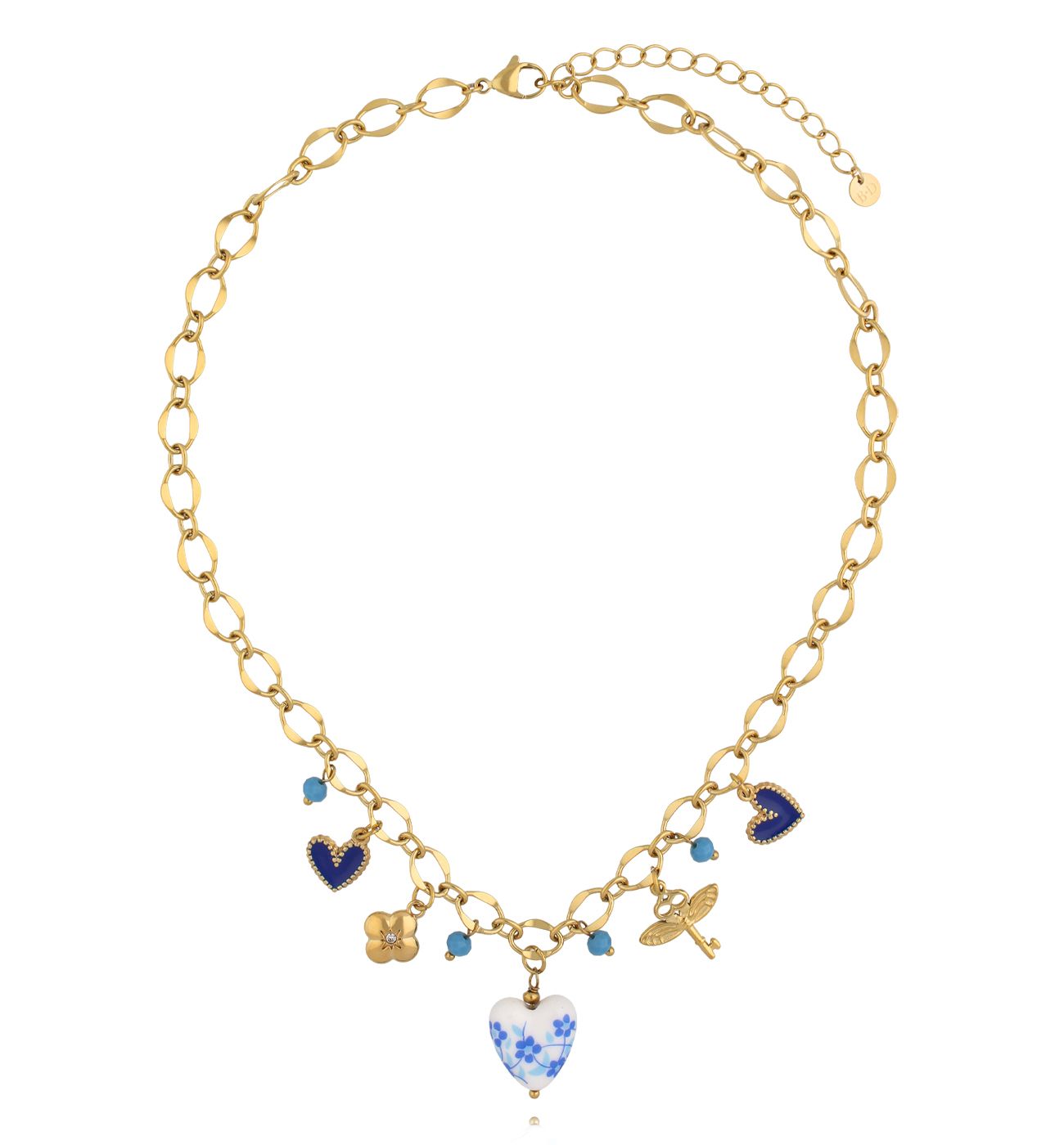 Naszyjnik z granatowymi i złotymi zawieszkami NSY0732 - By Dziubeka