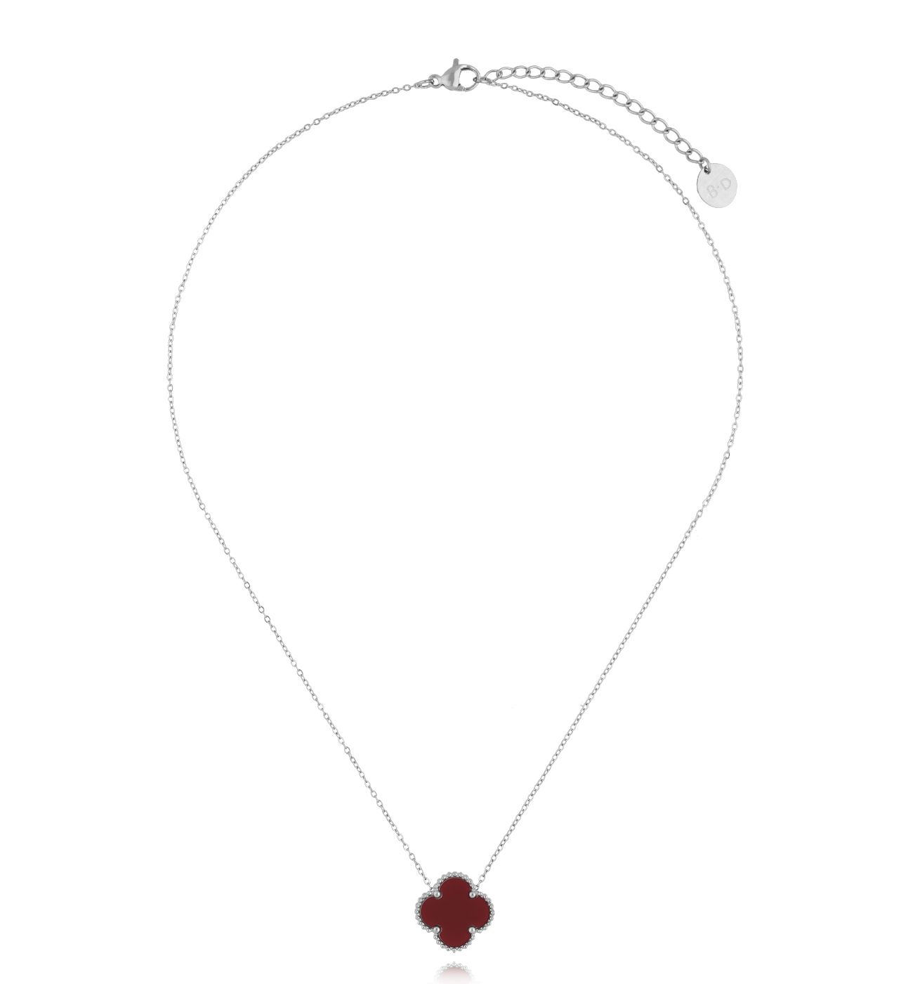Naszyjnik z bordową koniczynką srebrny NSY0370
