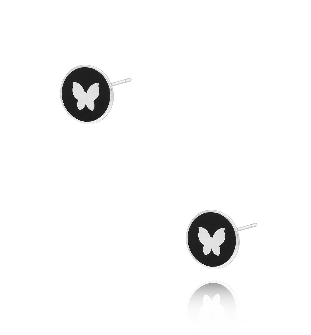 Kolczyki srebrne z motylkiem i czarną emalią KCA0005