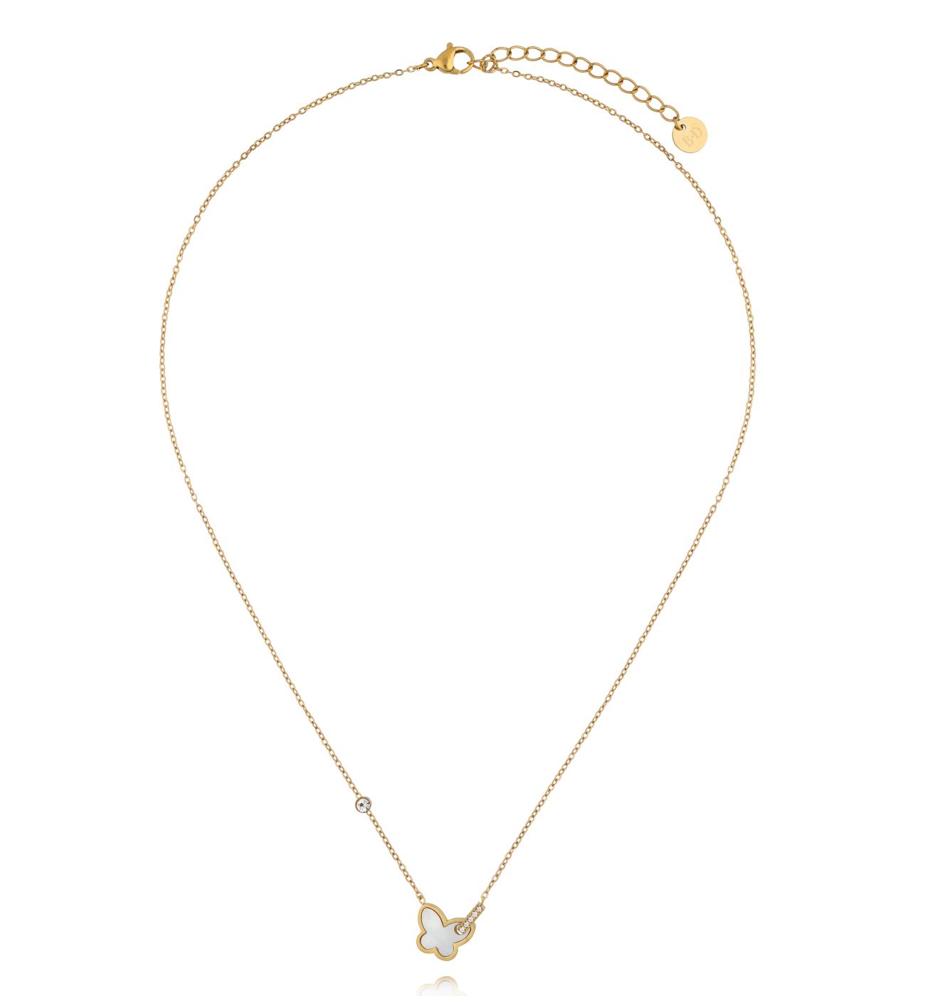 Naszyjnik z motylem i subtelnymi kryształkami w złotym wykończeniu NSY0906 - By Dziubeka