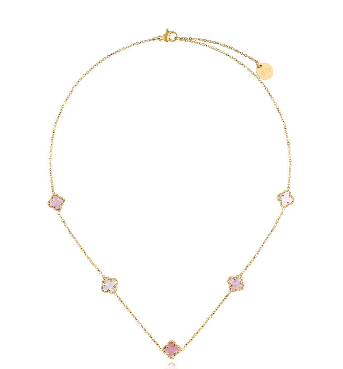 Naszyjnik z koniczynkami z różowej masy perłowej NSY0308