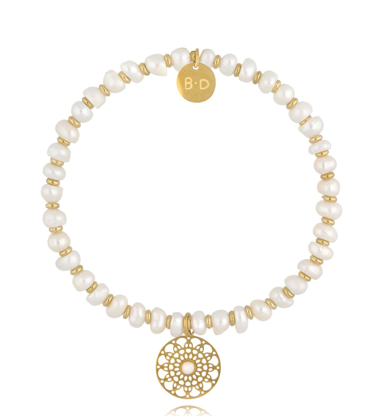 Bransoletka z perłami i złotą zawieszką White Night Elegance BPE0108