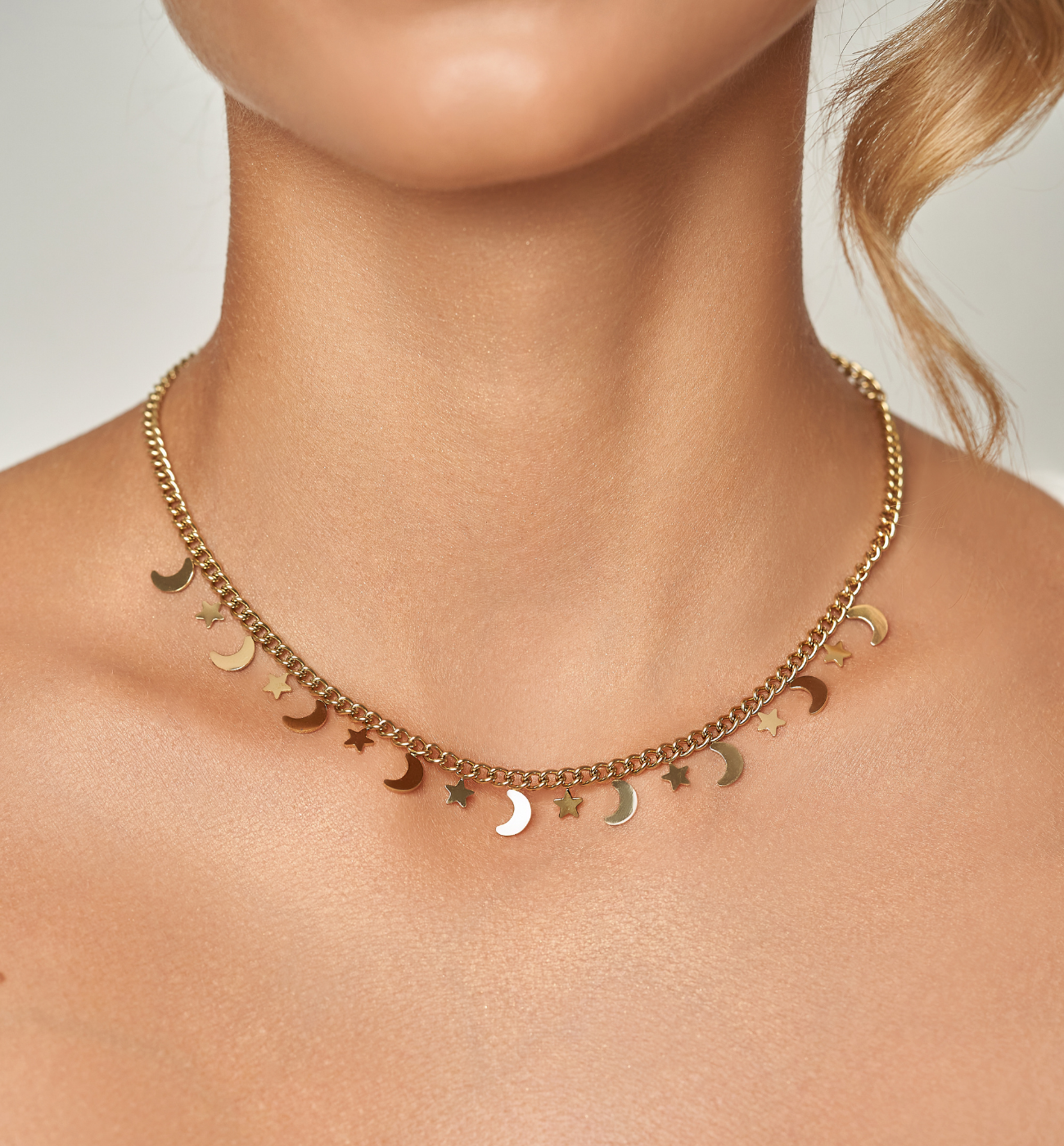 Naszyjnik z księżycami i gwiazdkami złoty NSA1062
