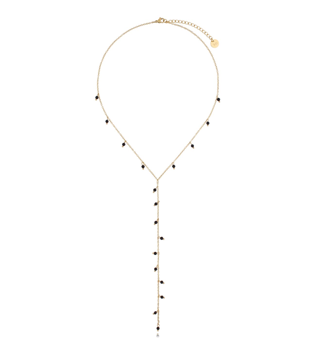 Naszyjnik złoty krawatka z czarnymi agatami Arua - By Dziubeka