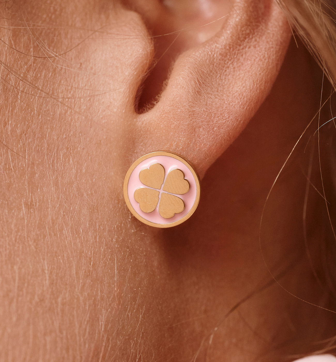 Kolczyki koniczynki różowo-złote KSA2520