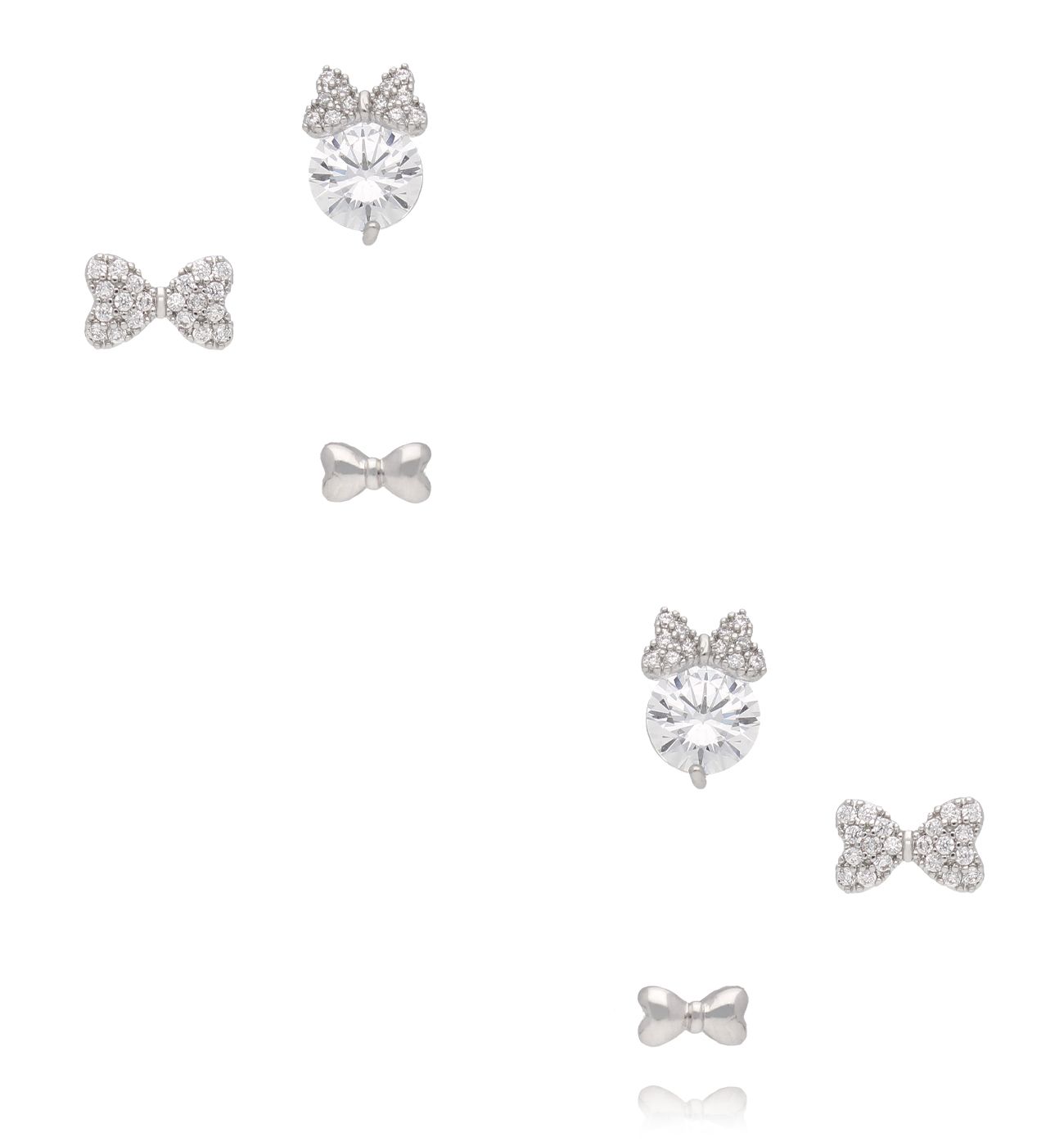 Zestaw kolczyków z kokardkami i cyrkoniami KSS2125