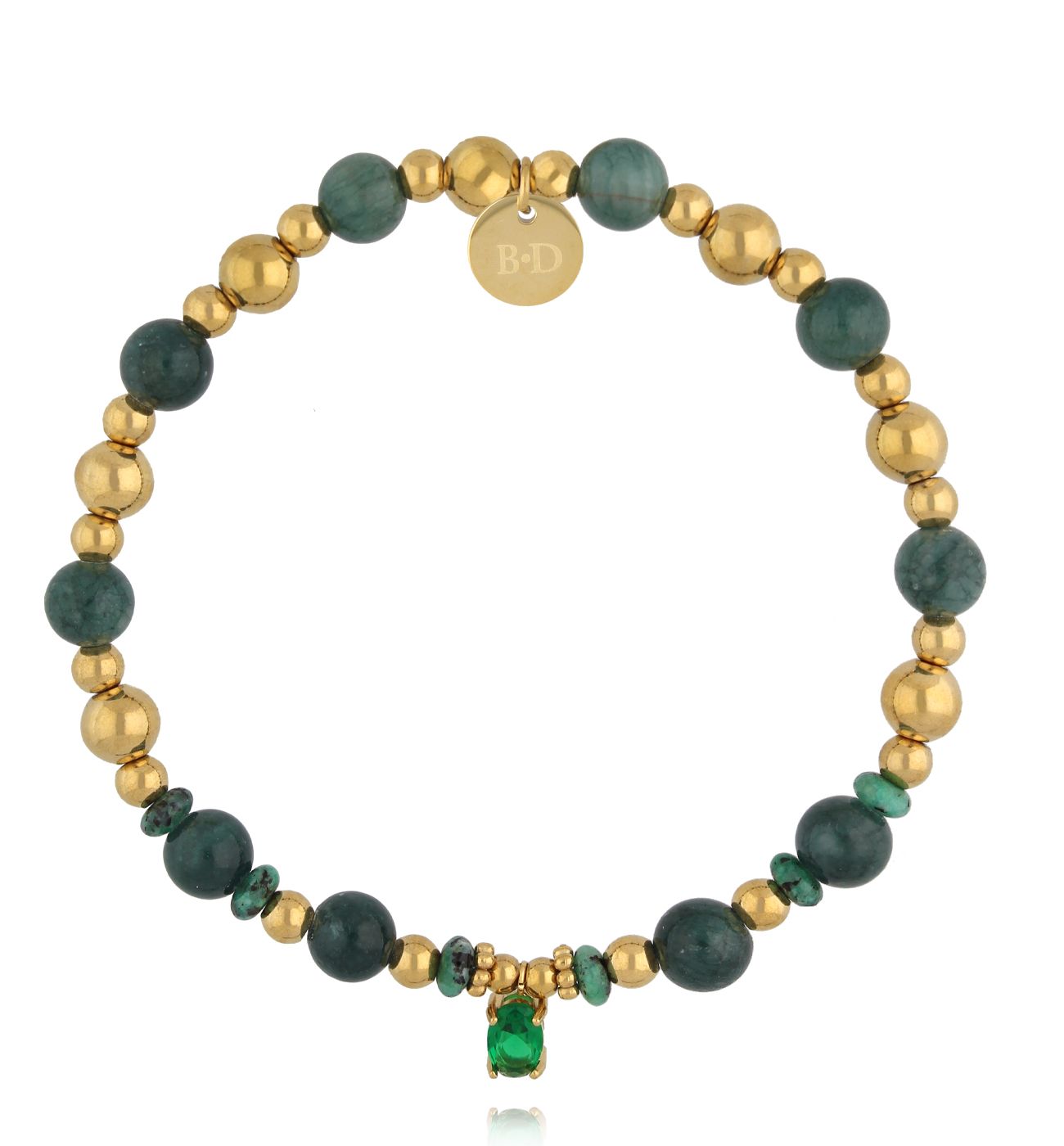 Bransoletka zielono-złota z kamieniami - By Dziubeka