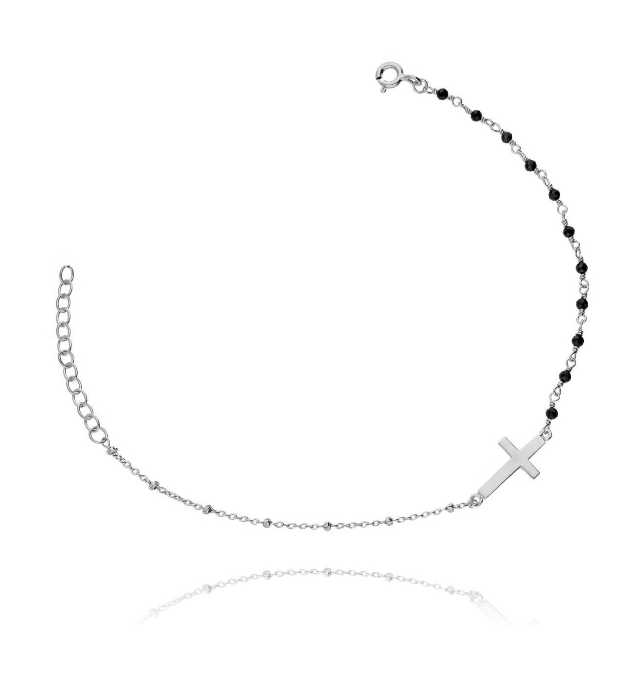 Bransoletka srebrna krzyżyk z kryształkami - By Dziubeka