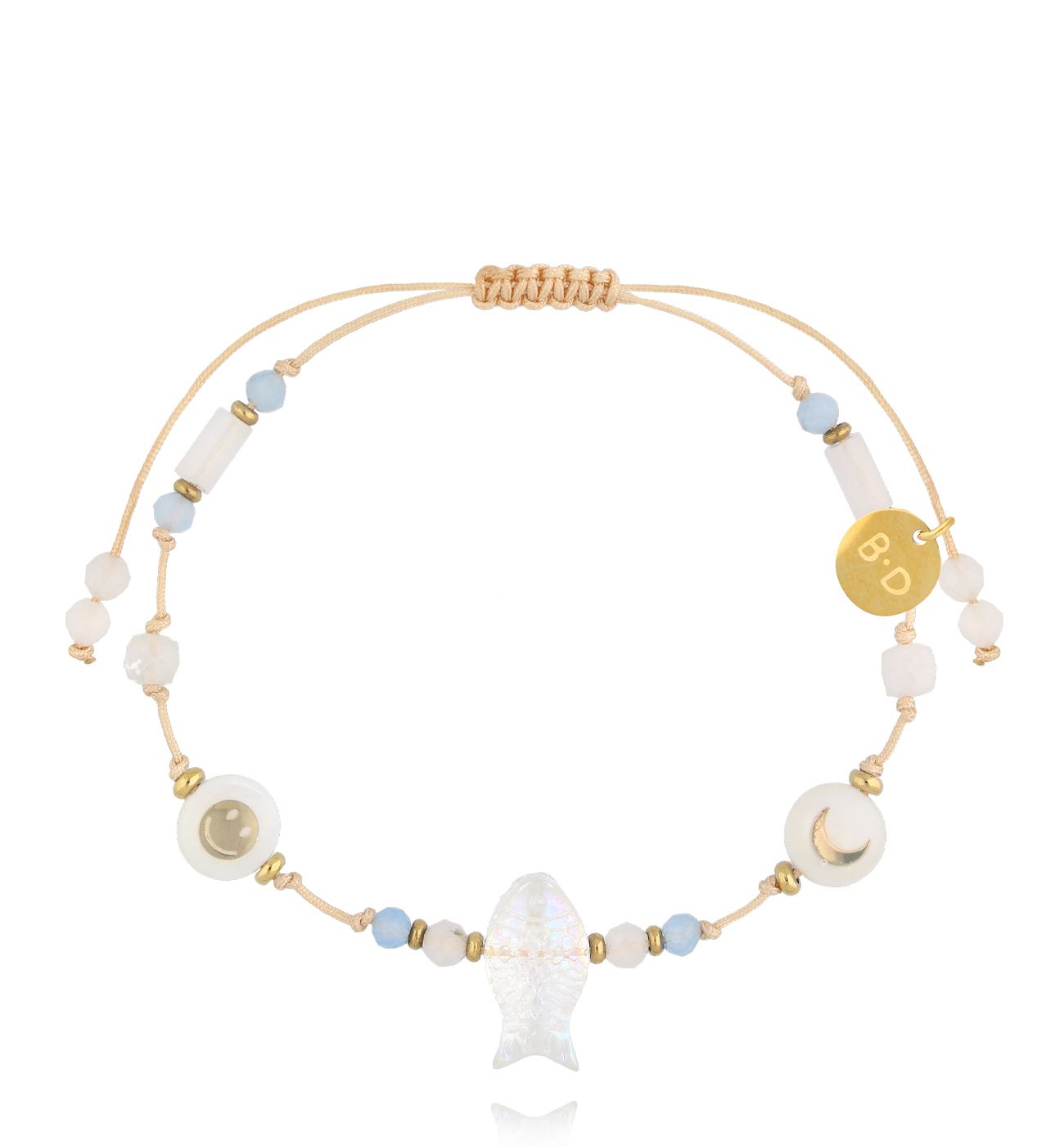 Bransoletka biało błękitna z rybką BMT0282