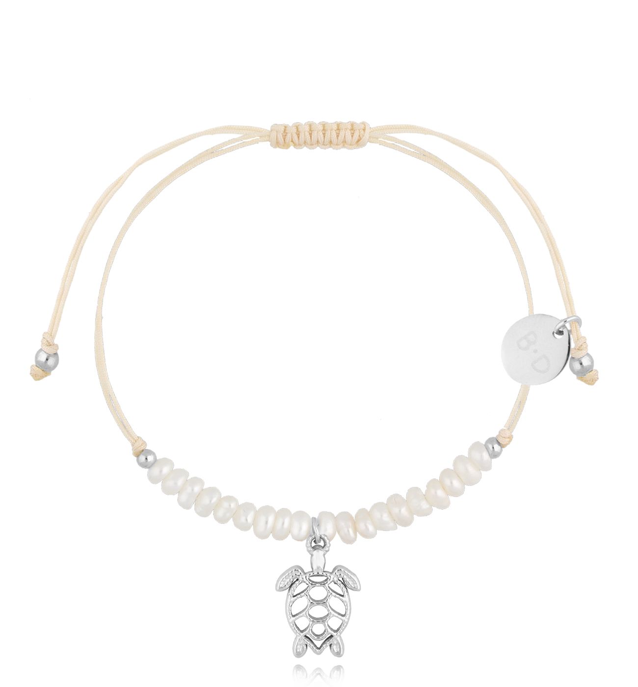 Bransoletka z perełkami i srebrnym żółwikiem Feliz BMT0223