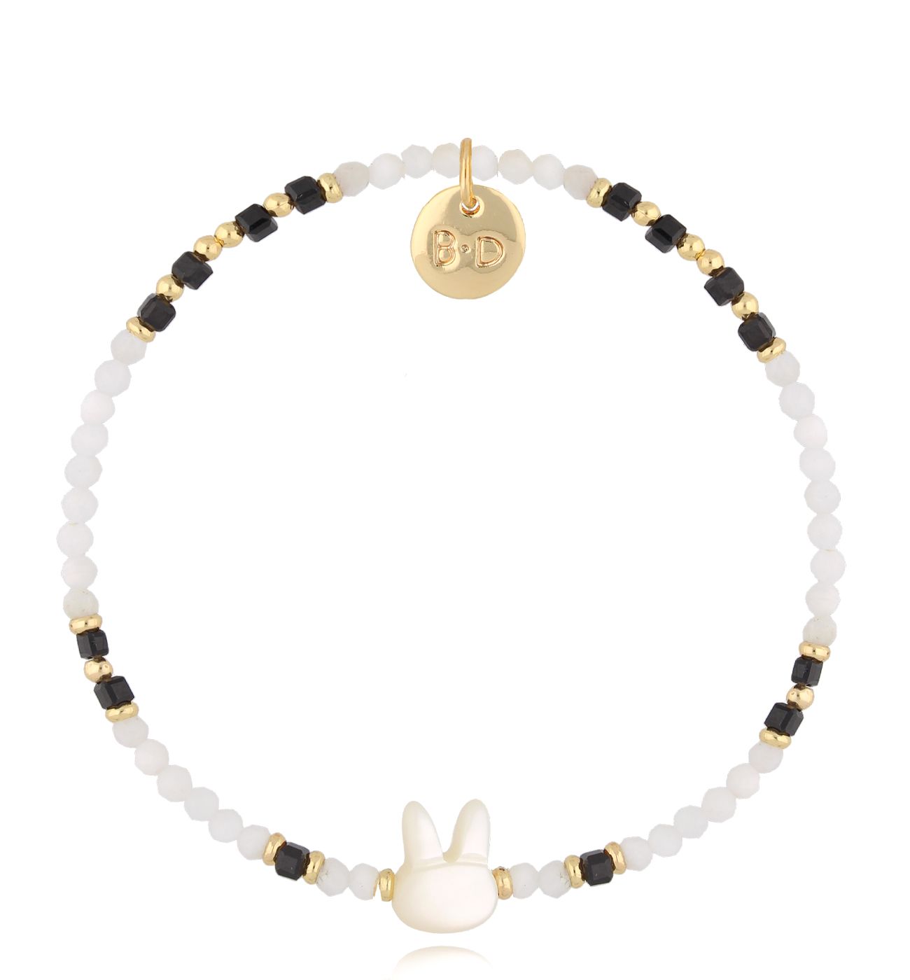 Bransoletka czarno biała z króliczkiem Lapereau - By Dziubeka