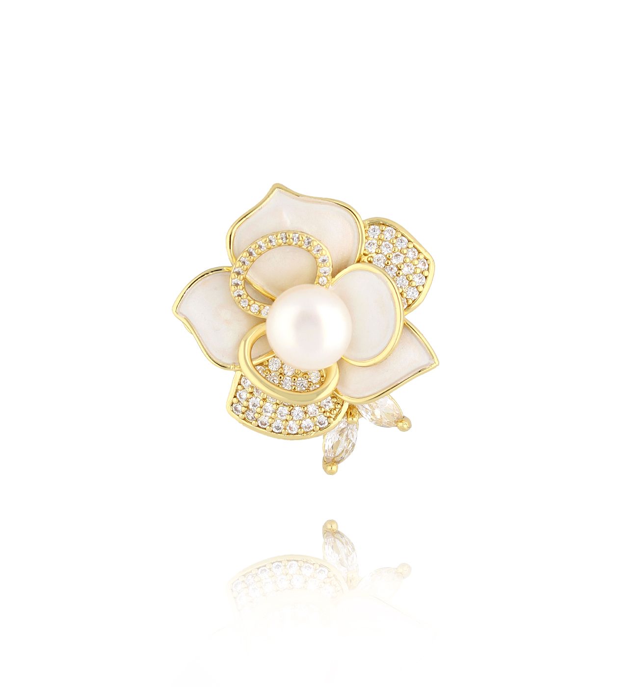 Broszka róża z kryształkami i perłą BRSS0250