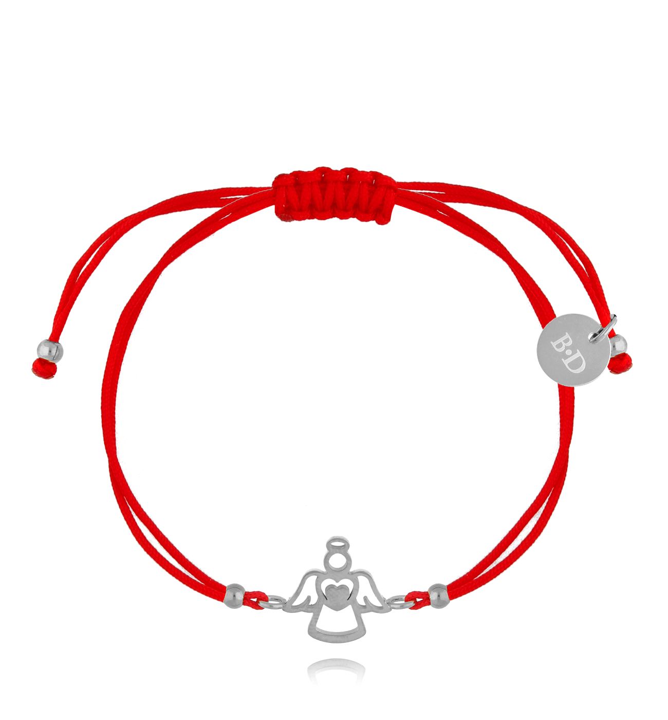 Bransoletka srebrna z czerwonym sznurkiem i aniołkiem Ange BGL0775 - By Dziubeka