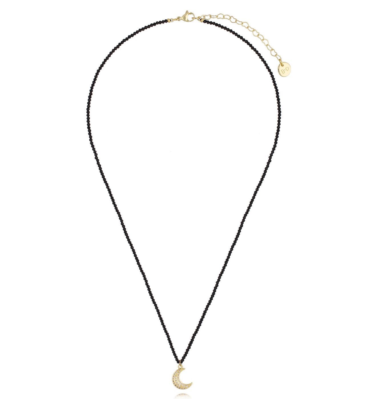 Naszyjnik czarny z turmalinami i księżycem NTW1432