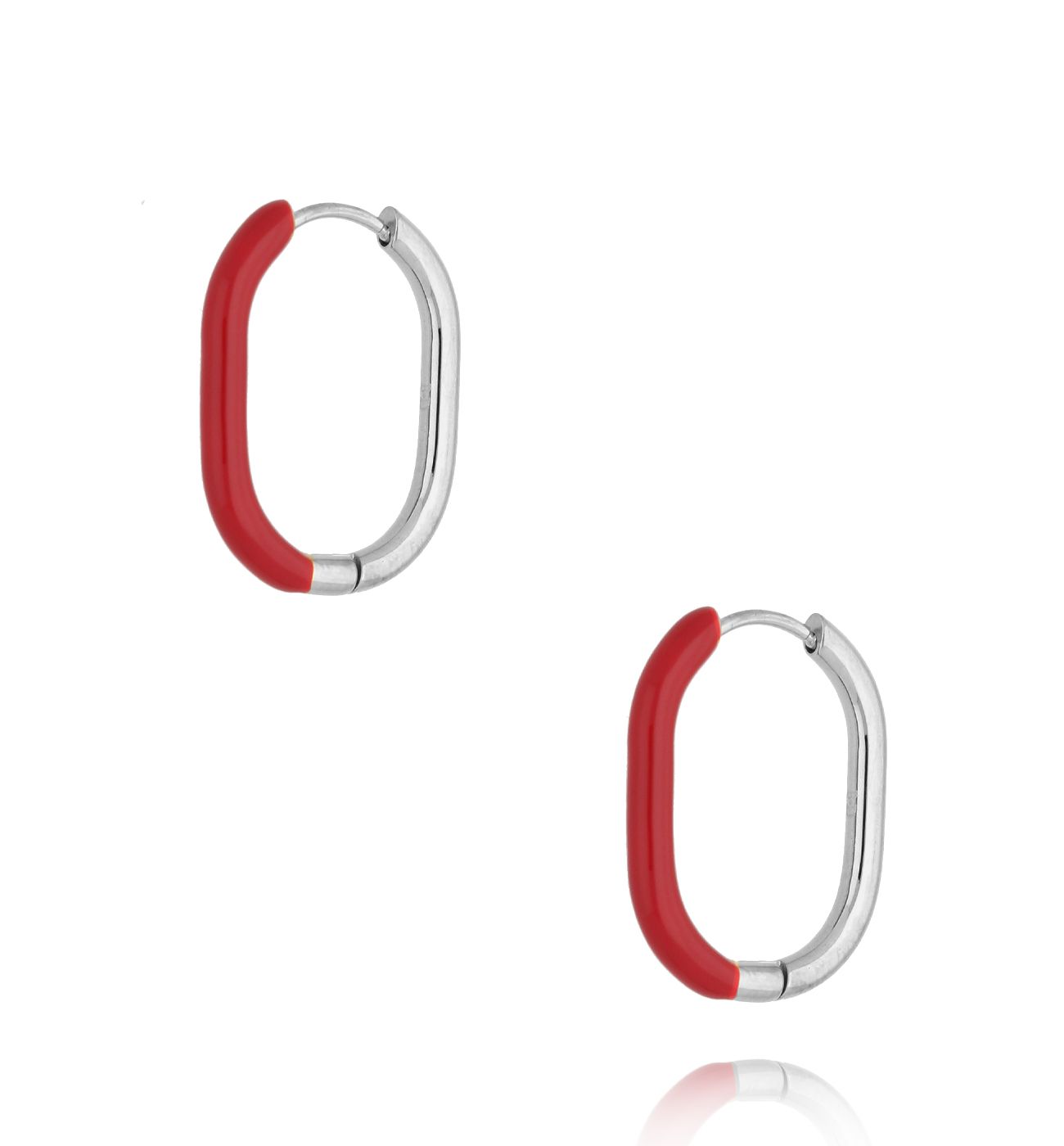 Kolczyki srebrne z czerwoną emalią owalne Enamel KSA1001