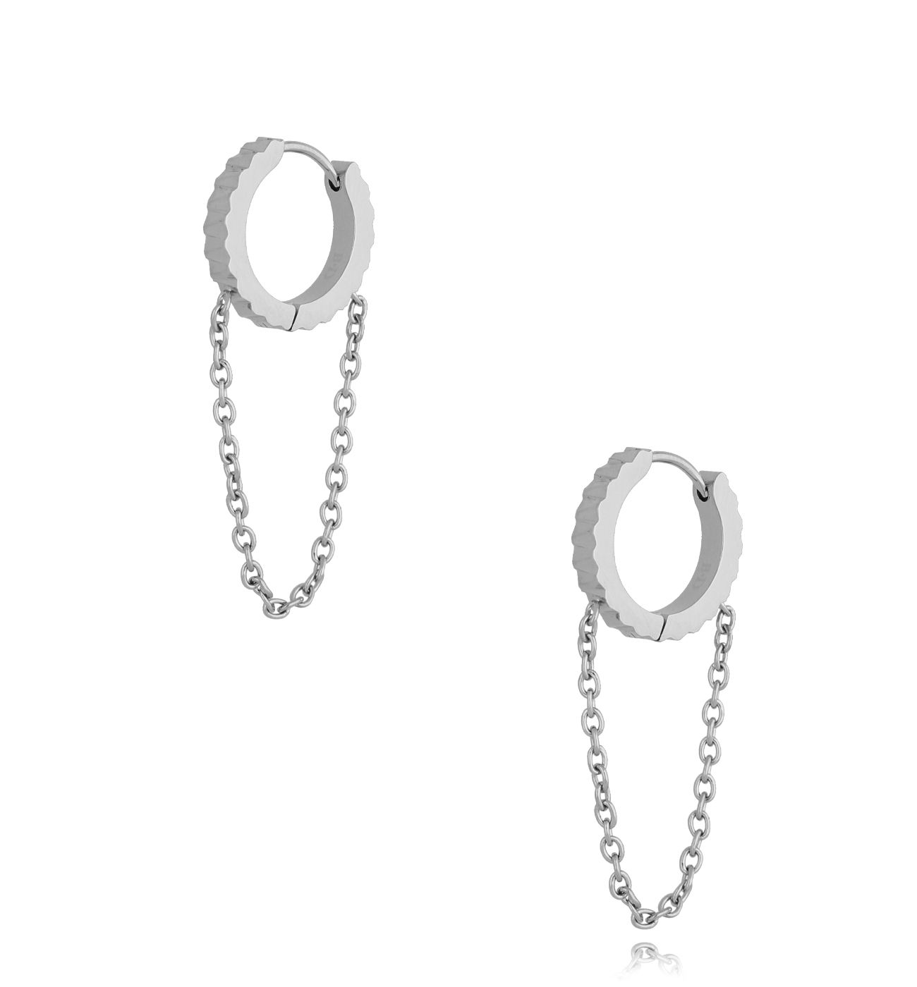 Kolczyki srebrne okrągłe karbowane z łańcuszkiem Lille KSA0841