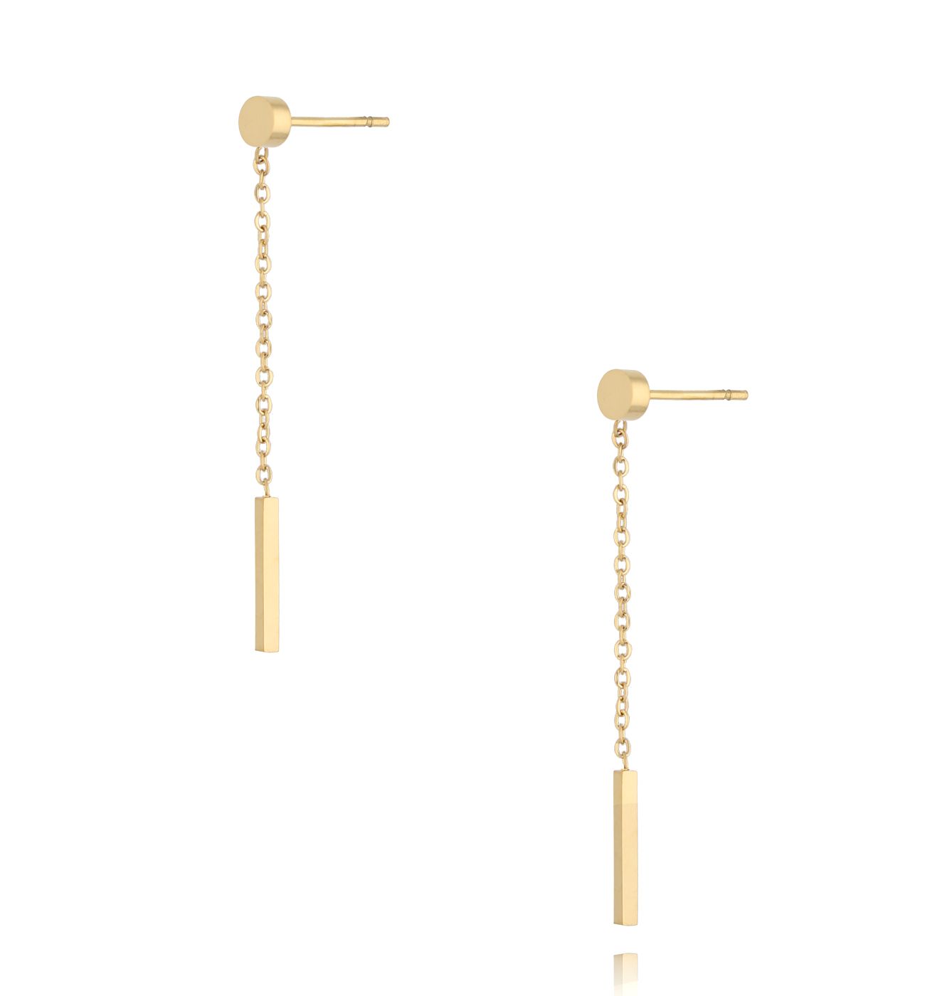 Kolczyki złote patyczki z łańcuszkiem Minimalist Chic - By Dziubeka