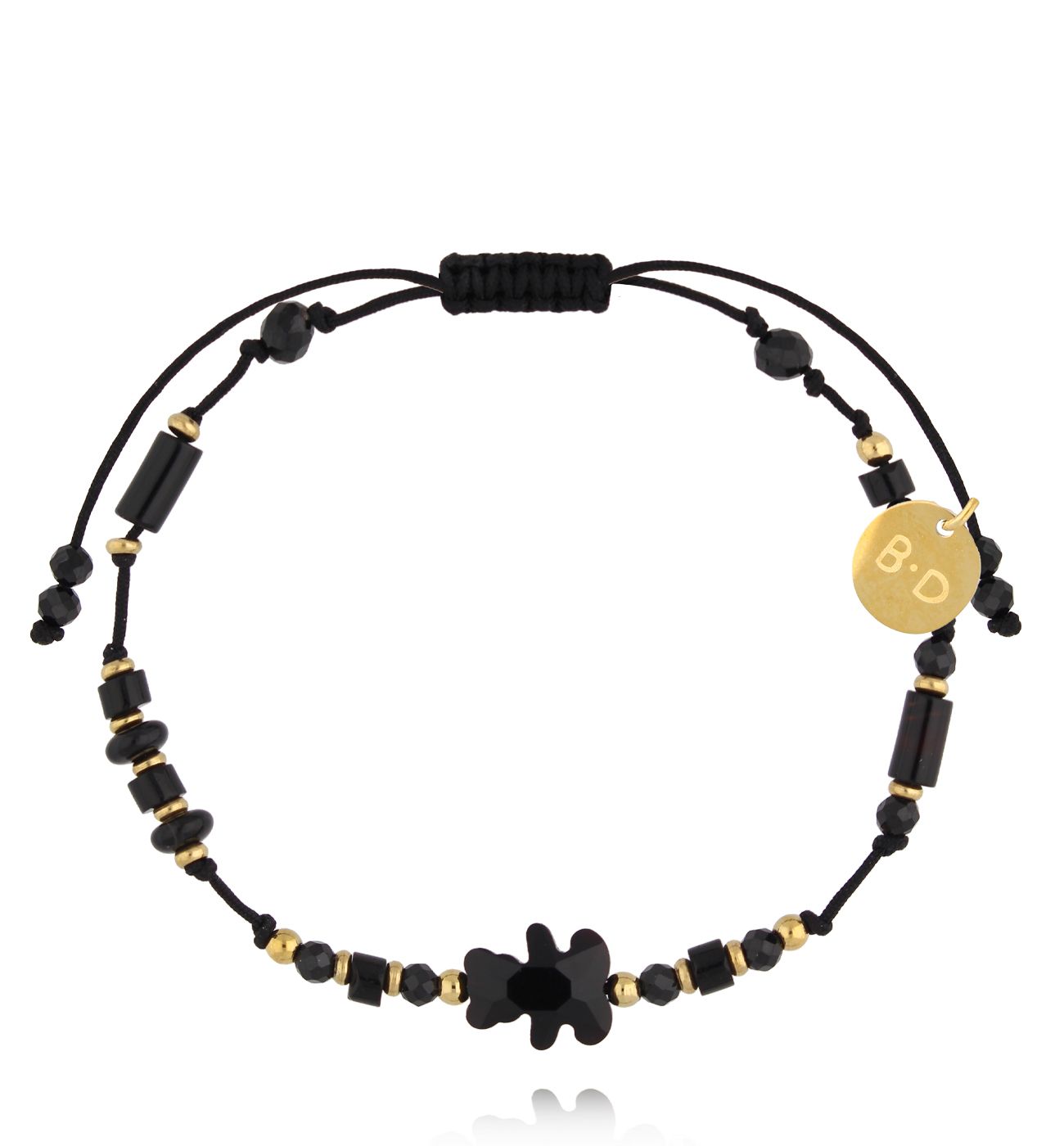 Bransoletka na czarnym sznurku z czarnym misiem BMT0355